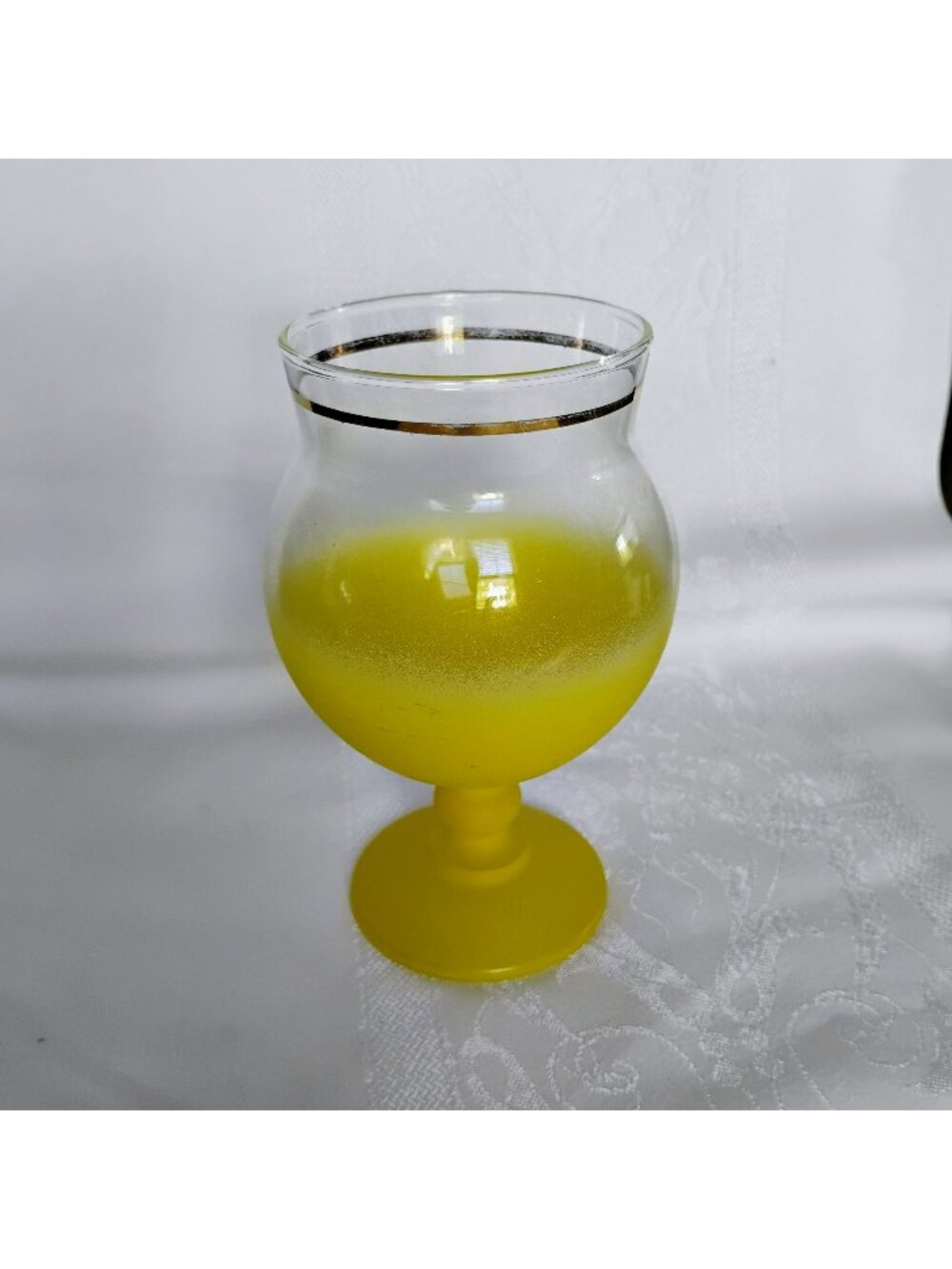 Blendo Yellow Ombre Glass Goblet, Gold Rim, MCM Vintage 1960s Vase Candleholder